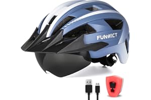 FUNWICT Adult Bike Helmet with Visor and Goggles for Men Women Mountain Road Bicycle Helmet Rechargeable Rear Light Cycling Helmet