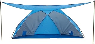 EXPLORER Strandmuschel 270x120x120cm **mit Sonnendach / verschließbar ** UV Schutz 80+ mit Boden Garten Strand Outdoor Muschel Strandzelt Sichtschutz Sonnenschutz Urlaub