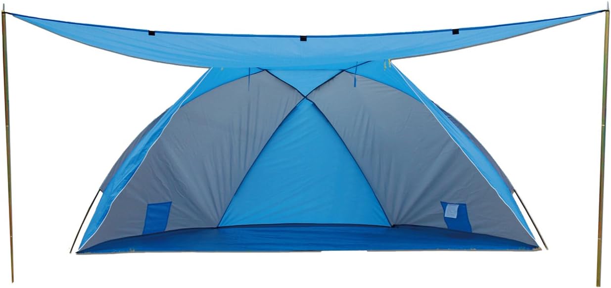 EXPLORER Strandmuschel 270x120x120cm **mit Sonnendach / verschließbar ** UV Schutz 80+ mit Boden Garten Strand Outdoor Muschel Strandzelt Sichtschutz Sonnenschutz Urlaub