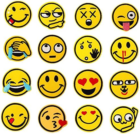 Fafcitvz 16 Pieces Iron on Patches Emoji Embroidery Applique Patches DIY Funny Arts Crafts Decor