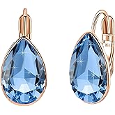 Teardrop Austrian Crystal Leverback Drop Earrings for Women 14K Rose Gold Plated Hypoallergenic Jewelry