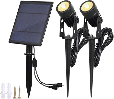 Luz Solar de Exterior Impermeable Focos de Energía Solar con 2 Cálidas