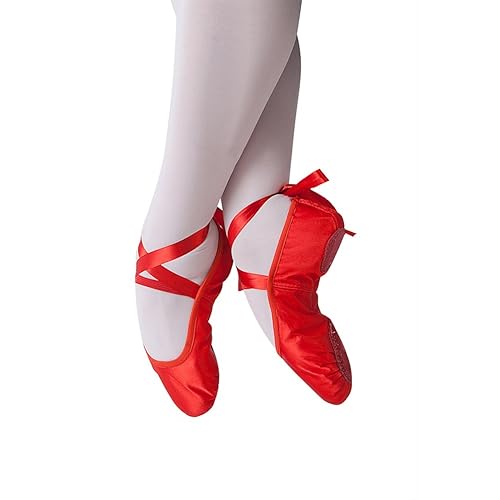 MSMAX Ballet Slippers Satin Dancing Yoga Flats with Ribbon for