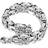 Urban Jewelry Impressive Mechanic Style Men's Necklace and Bracelet Stainless Steel Silver Chain, Width 6mm (19,21,23 Inches)