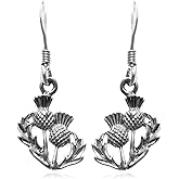 Alexander Castle 925 Sterling Silver Scottish Thistle Earrings - 12mm x 10mm Drop Earrings with Jewelry Gift Box - Scottish Gifts for Women