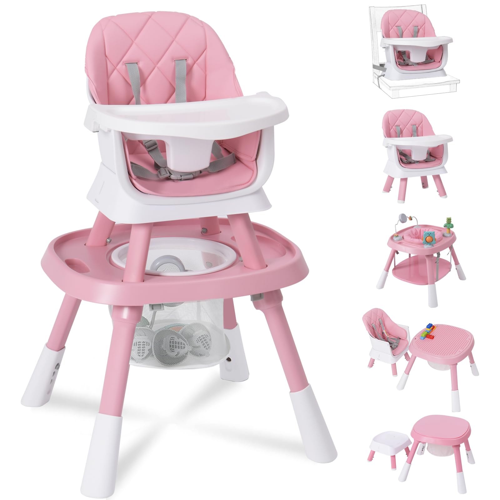 Photo 1 of ***FACTORY SEALED*** Babyliebe 15-in-1 Baby High Chair, Convertible Highchair for Babies and Toddlers with Activity Center, Booster Seat, Building Block Table, Toddler Chair with Safety Harness, Removable Tray (Pink)