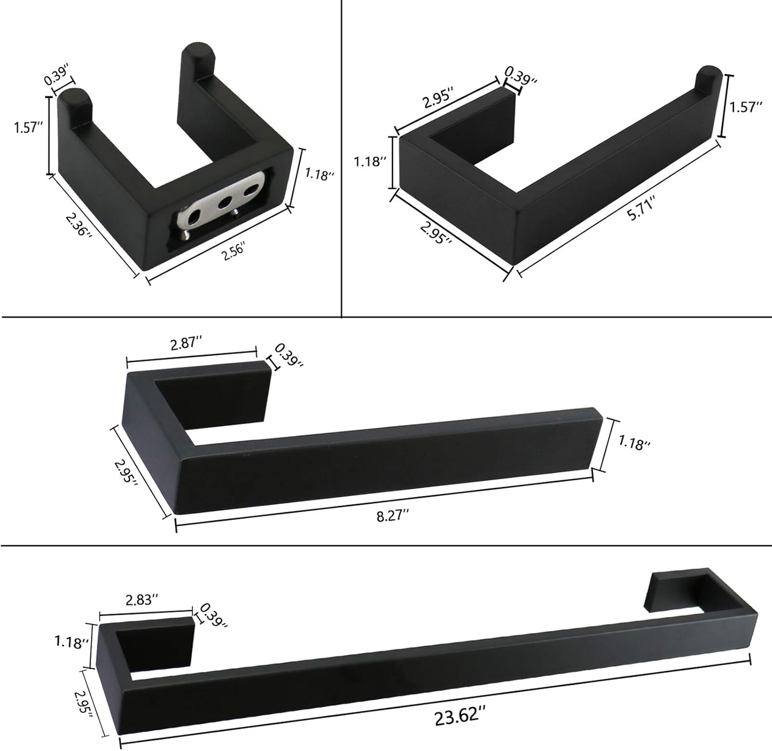 4-Pieces Bathroom Accessories Set Stainless Steel Towel Bar Set Includes 24" Bath Towel Bar & Hand Towel Rack & Toilet Paper Holder & Robe Towel Hooks (Matte Black, 24 inches): Home & Kitchen
