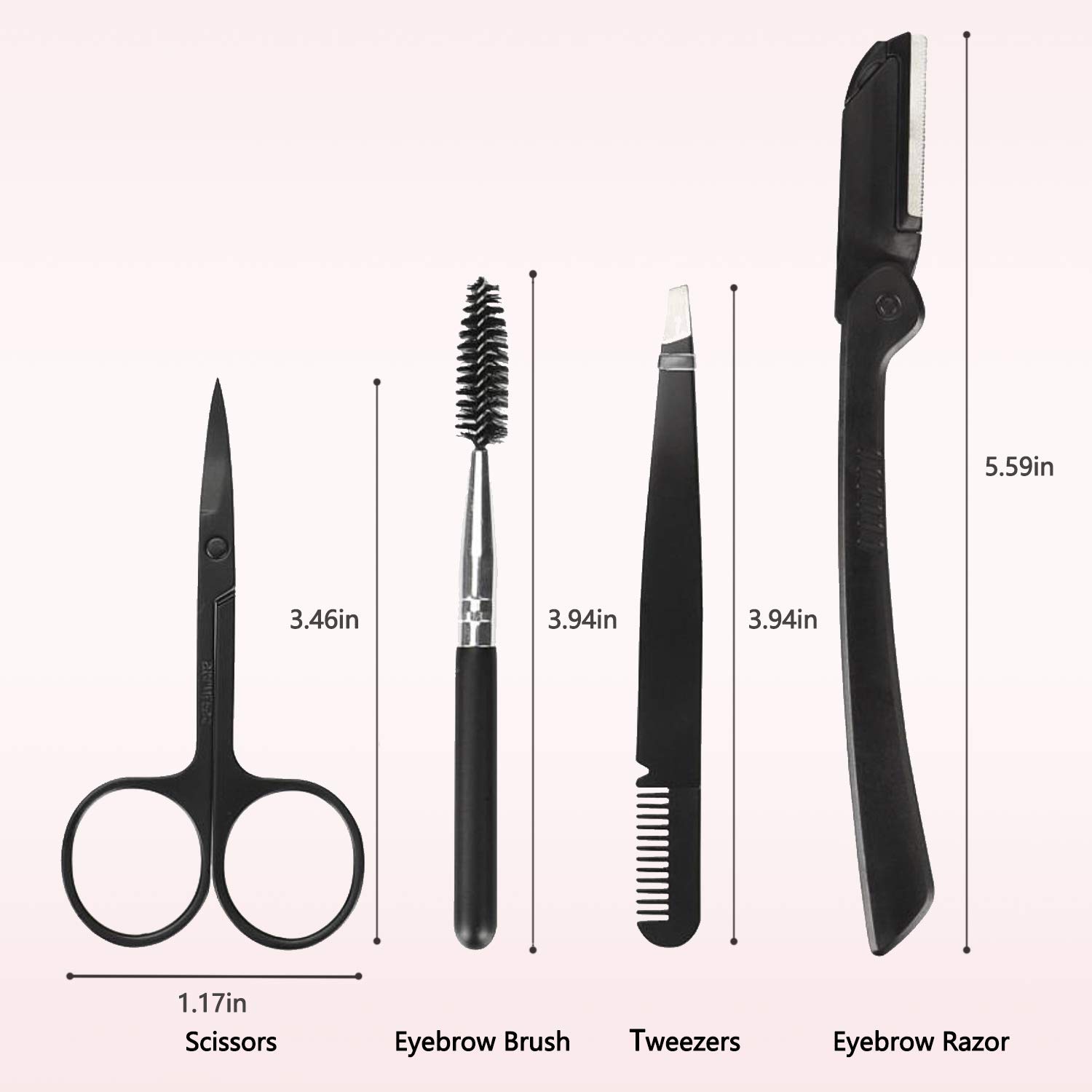Eyebrow Kit, 4 in 1 Stainless Steel Eyebrow Grooming Set, Eyebrow Scissors, Eyebrow Brush, Tweezers, Eyebrow Razor, Eyebrow Trim Tool Set for for Women Men (4Pcs): Beauty