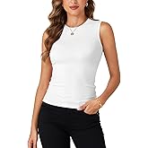 Rooscier Women's Racerback Crew High Neck Knit Ribbed Slim Fitted Casual Basic Tank Top Shirts