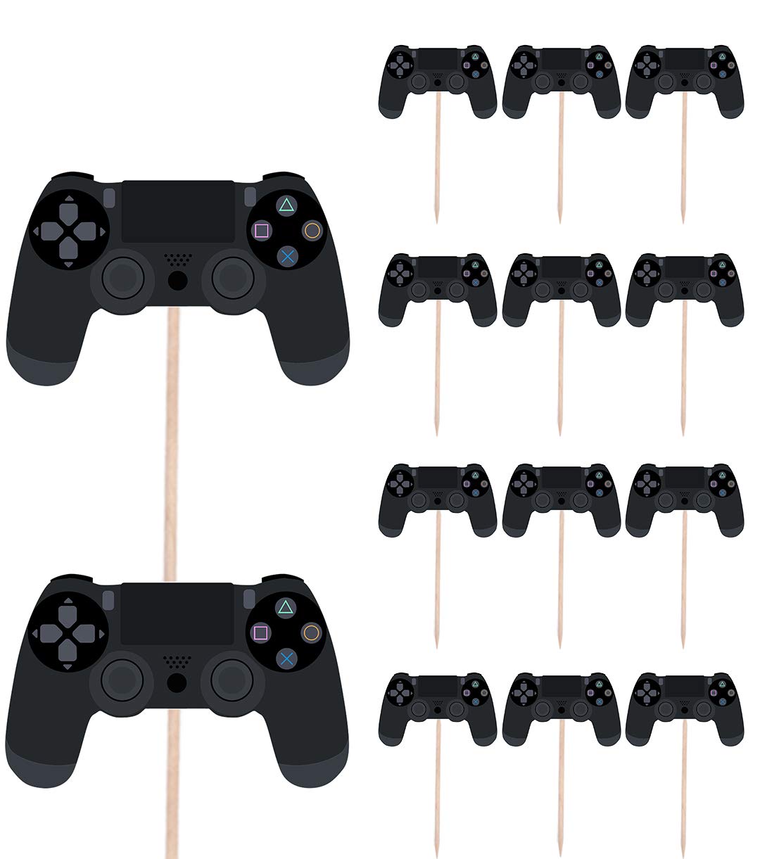 AK Giftshop Gamer Gaming Controller - Birthday - Event - Party Food - Cake Cupcakes - Picks Sticks Decorations Toppers Stand Up Food Flags (pack of 14)
