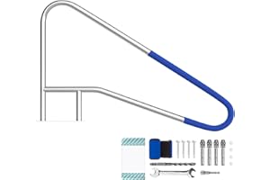 Oswerpon Pool Handrail, 55" x 32" Pool Railings for Inground Pools, 304 Stainless Steel Pool Handrails with Blue Nylon Grip Cover & Inflatable Float Hammock, Quick Mount Accessory Included