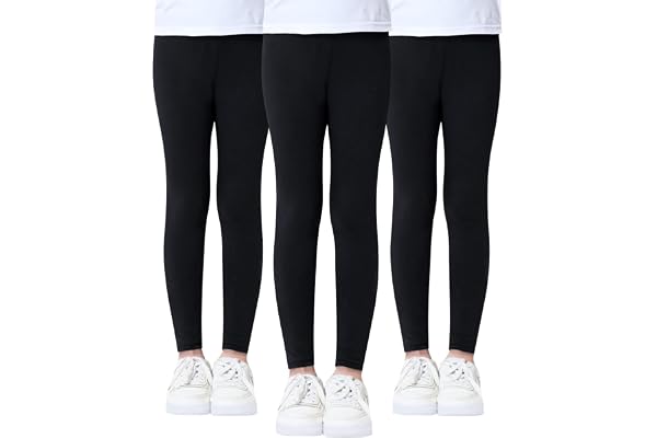 Domee Girls Leggings Full Length Pants Cotton Pack of 3 Solid Color