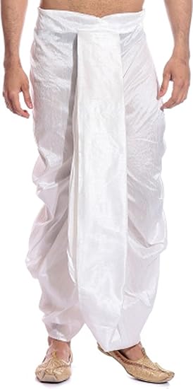 Men's White Dupion Silk Free Size Dhoti