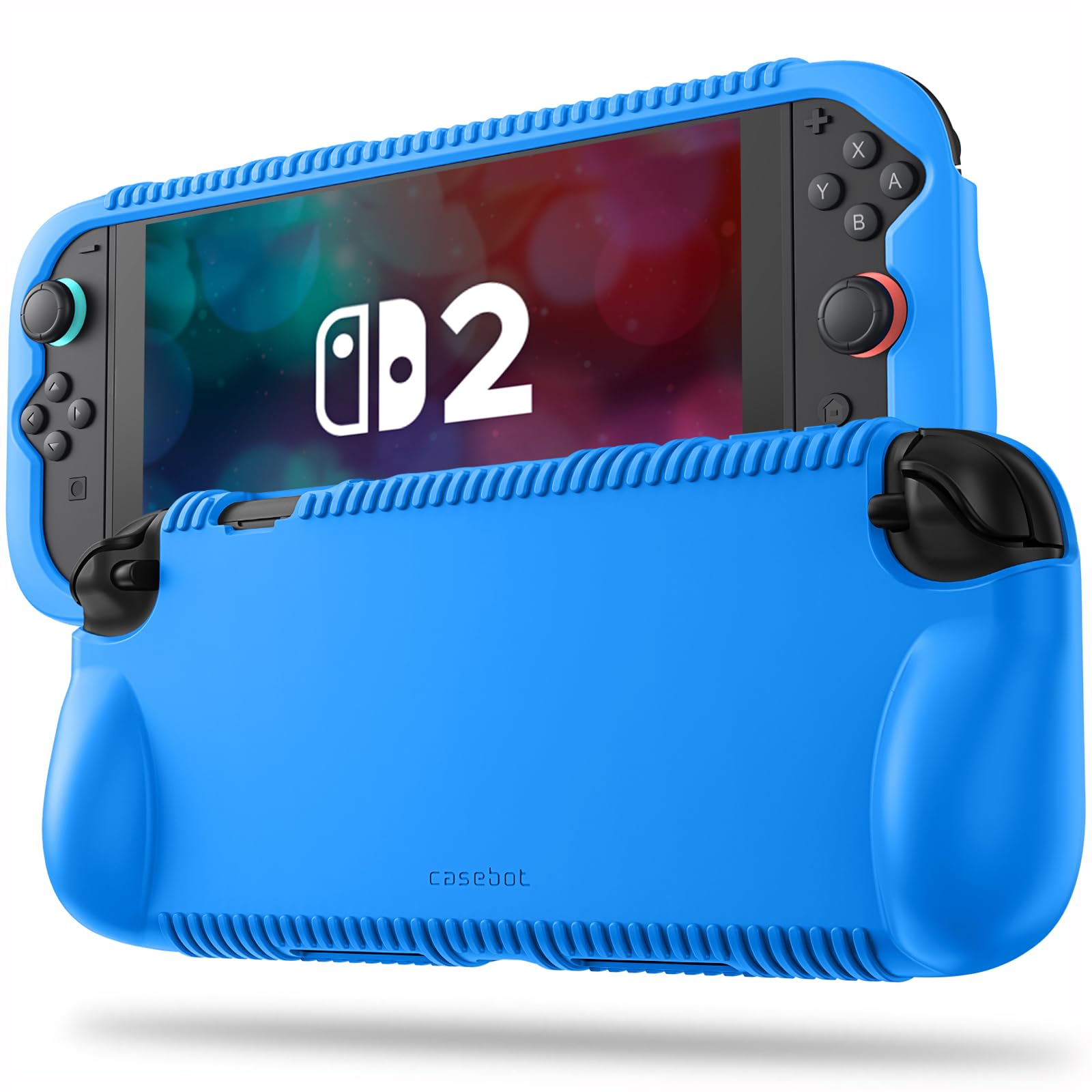 Fintie Silicone Case Compatible with Nintendo Switch 2 (2025) - Soft [Anti-Slip] [Shock Proof] Protective Cover with Game Card Slots & Ergonomic Grip Design, Drop Protection Grip Case (Blue)