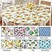 Collections Etc. Patterned Fitted Table Cover with Soft Flannel Backing and Durable Wipe-Clean Vinyl Construction, Ivy, Round