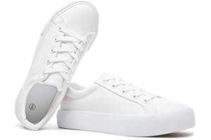 kufeiti Platform Sneakers for Women PU Leather Low Top Womens Tennis Shoes White Lace up Casual Sneakers Womens Food Service Non Slip Skate Shoe