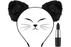 Mysense Black Cat Ears Headband and Black Lipstick Kit,Cat Costume Accessories for Women Girls Halloween Party Cosplay Makeup