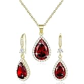 Sumonyo Women Jewelry Set Silver/Gold Plated Teardrop Pendant Necklace Dangle Drop Earrings Dangling Sets Birthstone Crystals Rhinestone,Birthday Anniversary Wedding Mother’s Day Gifts for Women