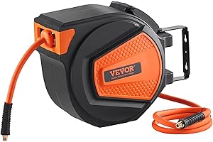 VEVOR Retractable Air Hose Reel, 3/8 in x 50 FT Hybrid Air Hose Max 300PSI, Air Compressor Hose Reel with 5 ft Lead in, Ceili