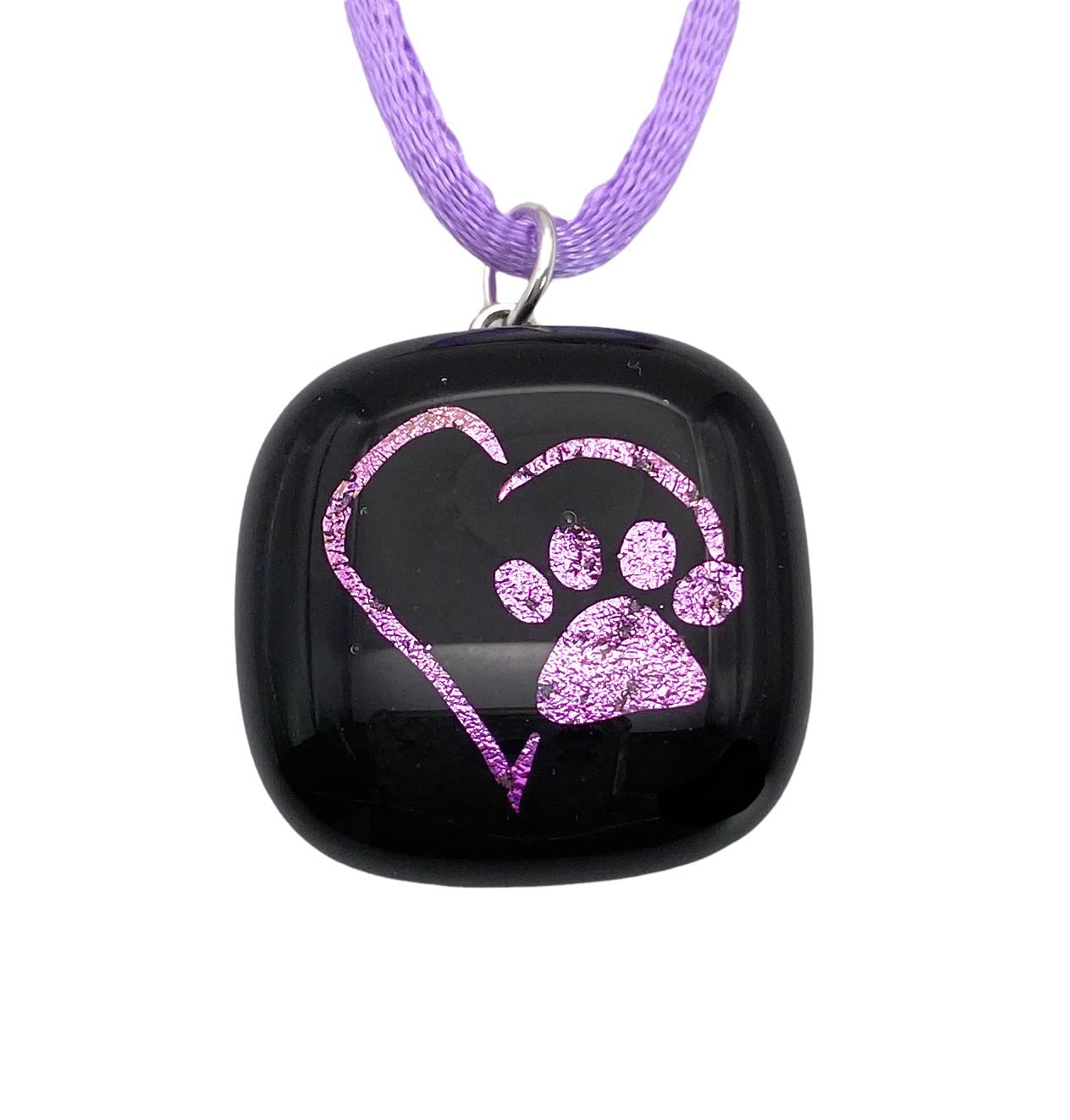 Paw Print Pendant, Paw Print Necklace, Dichroic Glass Pendant, Handmade Glass Pendant, Cat Pendant, Dog Pendant, Handmade Dichroic Glass Pendant, Heart Pendant