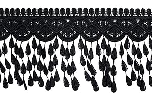 FQTANJU 5 Yards Lace Trim with Tassel, 8cm wide, Black, DIY Sewing Applique Craft