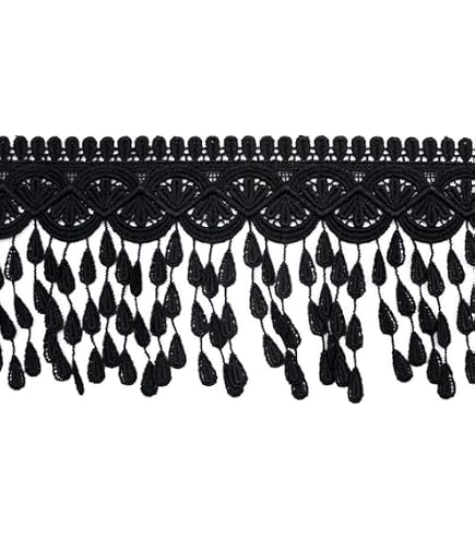Black Pearl Bead Tassel Lace Ribbon - 3 Yards Beaded Fringe Trim For Sewing Dresses & Crafts-679035