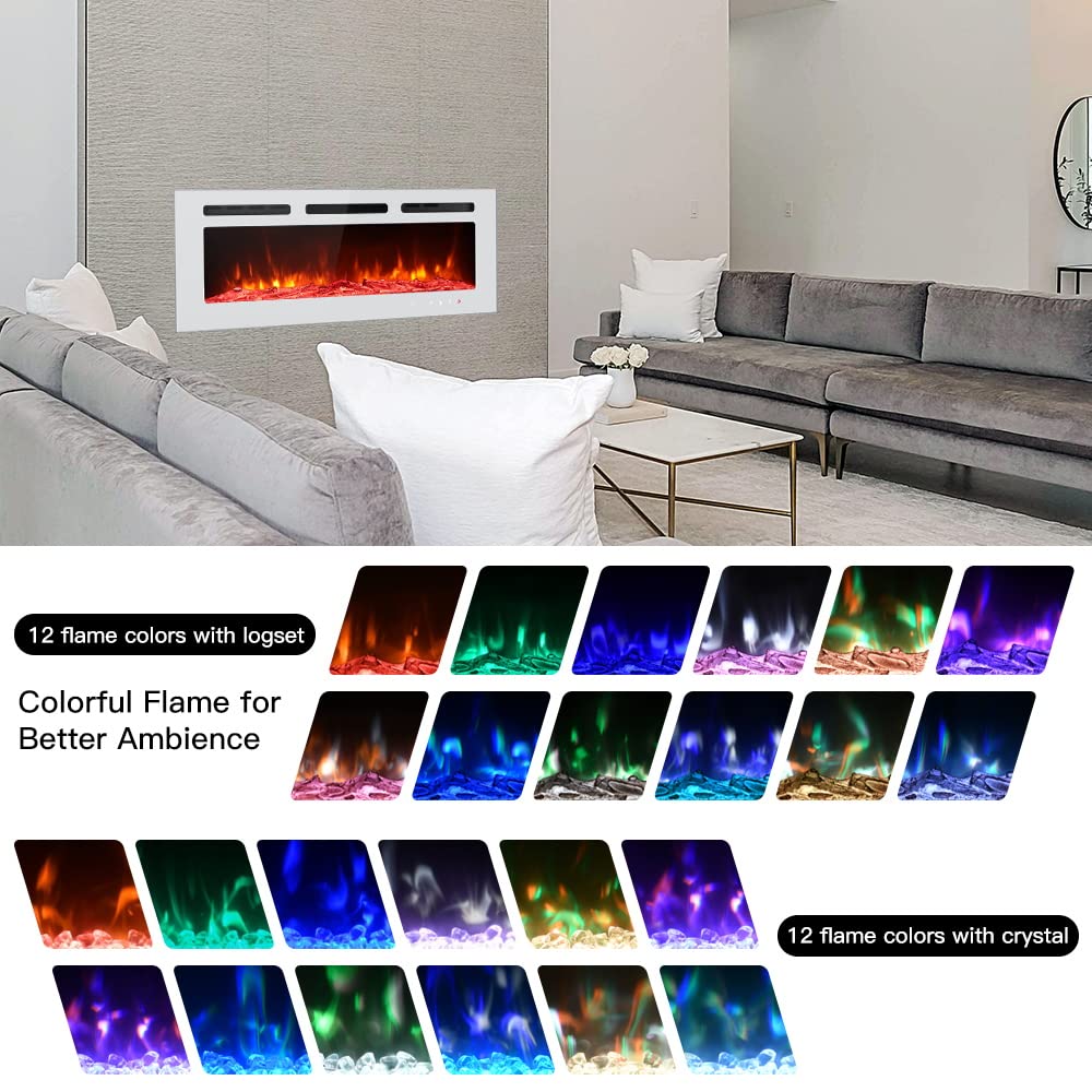 Maxhonor Chimenea eléctrica con insertos, calentador independiente para sala de estar, chimenea flotante con 12 colores LED con leños y piedras, calentadores espaciales para uso en interiores, 1500 W/750 W, blanco, 40 pulgadas Maxhonor Chimenea eléctrica con insertos, calentador independiente para sala de estar, chimenea flotante con 12 colores LED con leños y piedras, calentadores espaciales para uso en interiores, 1500 W/750 W, blanco, 40 pulgadas