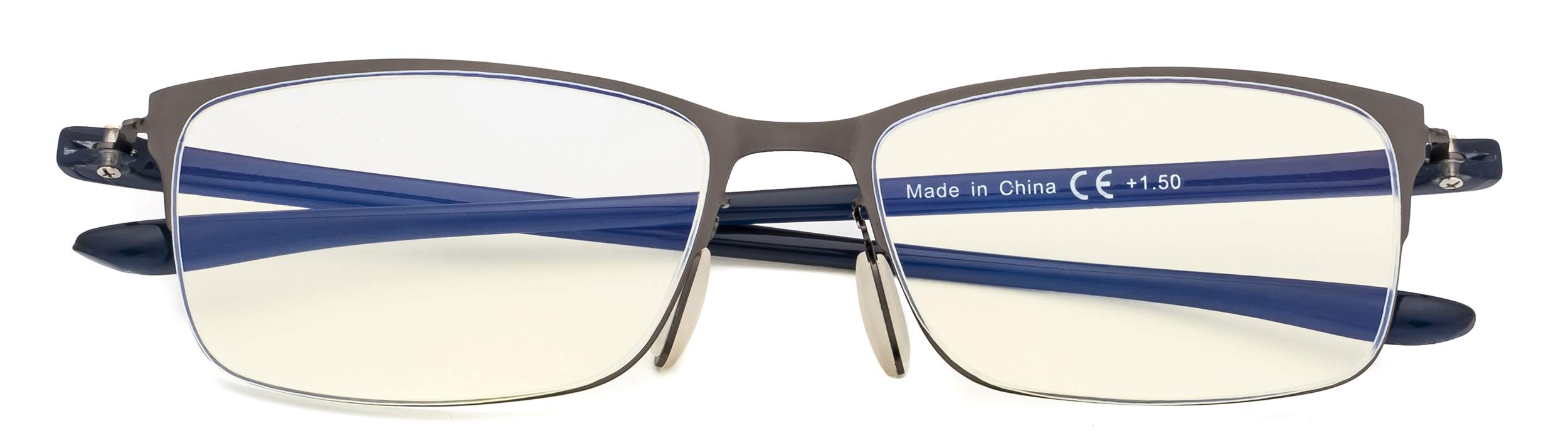 CessBlu Ladies Blue Light Filter Glasses Half-rim Computer Readers Blocking Blue Rays Anti UV Glare Women(Gunmetal)
