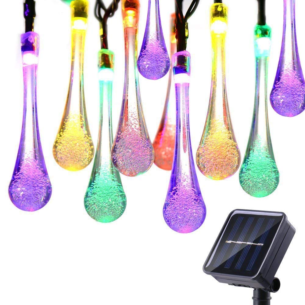 KEEDA 20LED Solar String Lights Waterdrop Fairy Decorative Lights for Outdoor Garden Patio Fence Yard Party Christmas (Multicolor)