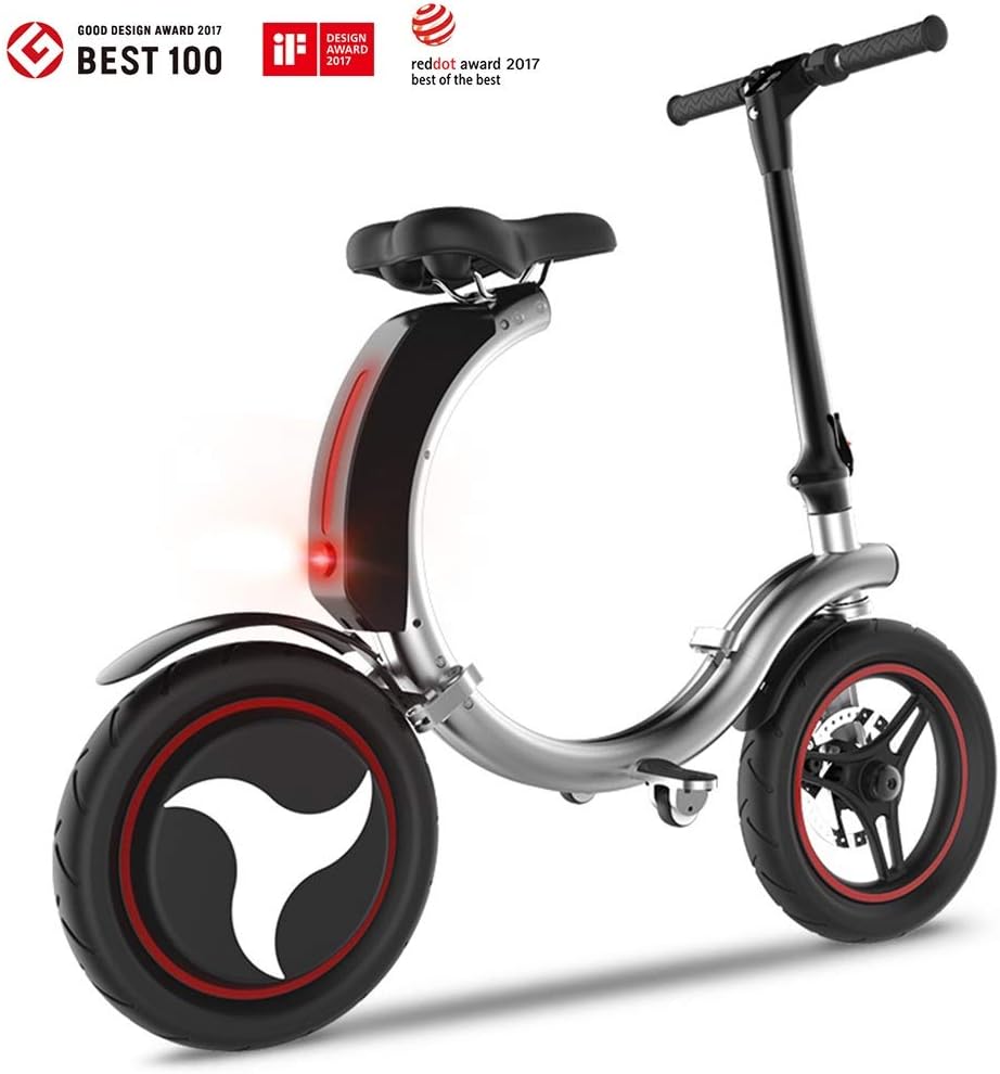 LHLON Folding Electric Bike, 450W Mini E-Bike with Max Speed Up to 20mph, Lightweight Electric Bicycle Scooter with Headlight & Dual Disc Brake for Safety (Color : Silver)