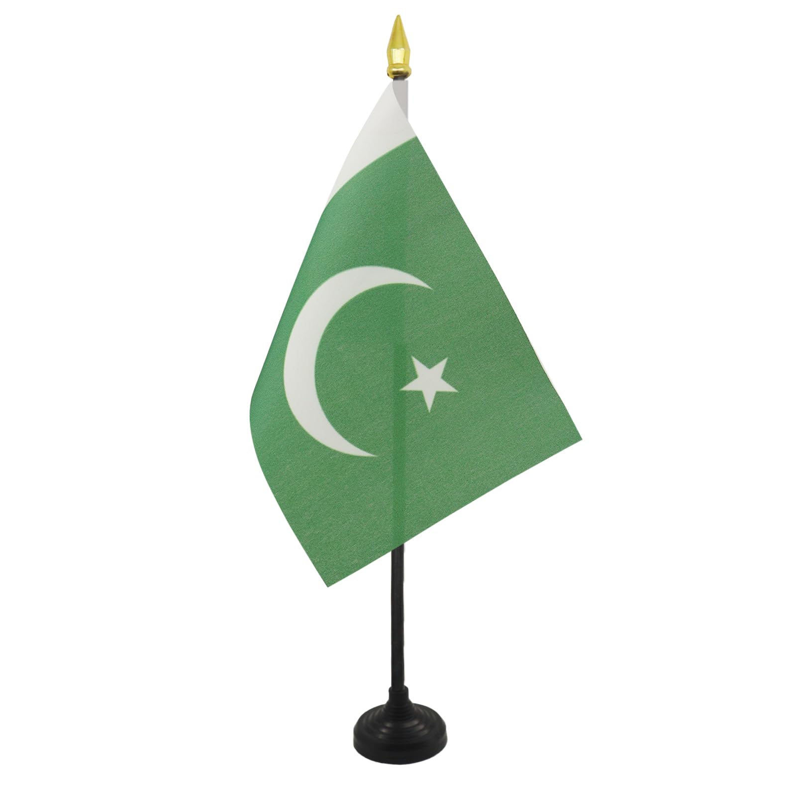 AZ FLAG - Pakistan Table Flag 4'' x 6'' - Pakistani Mini Desk Flag 100% Polyester 15 x 10 cm - Office Mini Banner with 10'' Pole - Golden Spear