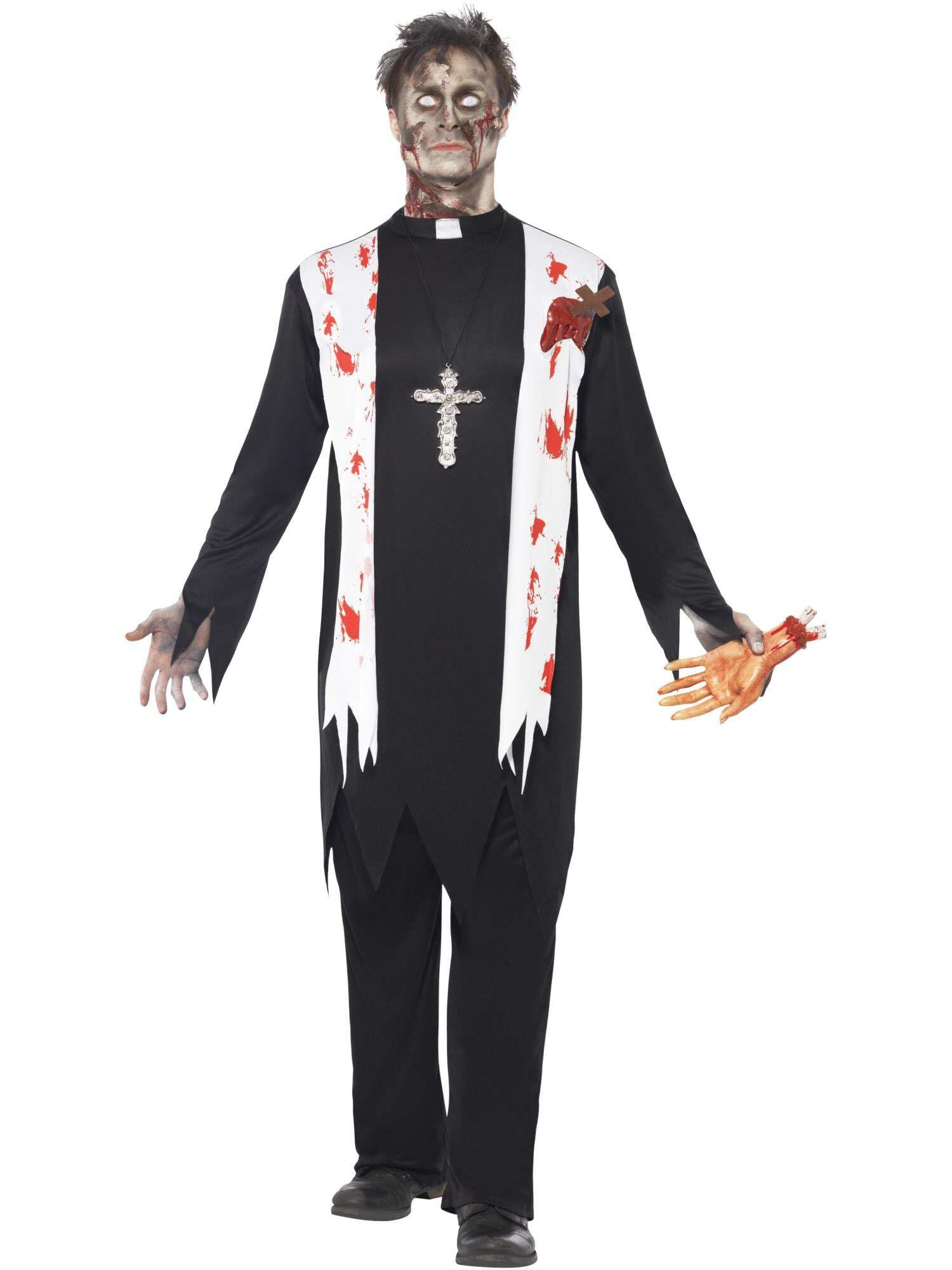 Smiffys Mens Zombie Priest Costume (L) (Black/White)