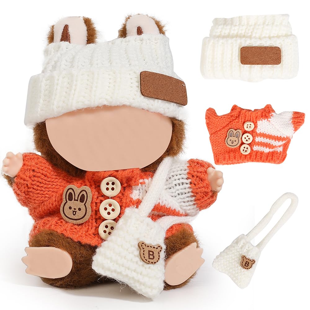 XMBYGY Doll Clothes for Labubu (for Standing/Sitting 17/15cm Doll)(NO Doll)- Multiple Style Accessories Clothes Dress up for Dolls Outfit Included Clothing+ Hat+ Shoulder Bag for Girl Woman (WOW)