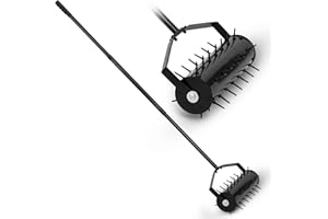 PUZAU Aerator Lawn Tool, Upgrade Heavy-Duty Aerator Tool Can Be Filled with Small Stones to Add Weight, 65-Inch Thickened Metal Aerator Lawn, Black Lawn Aerators for Garden Lawns