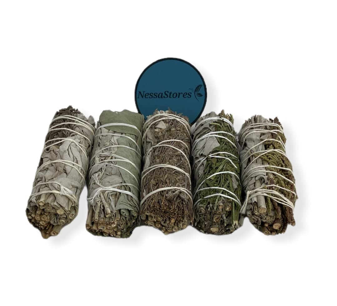 NESSASTORES - White Sage Mixture Smudge Sampler Kit 4" Bundles #JC-230 (1 Kit, 5 pcs Combination B)