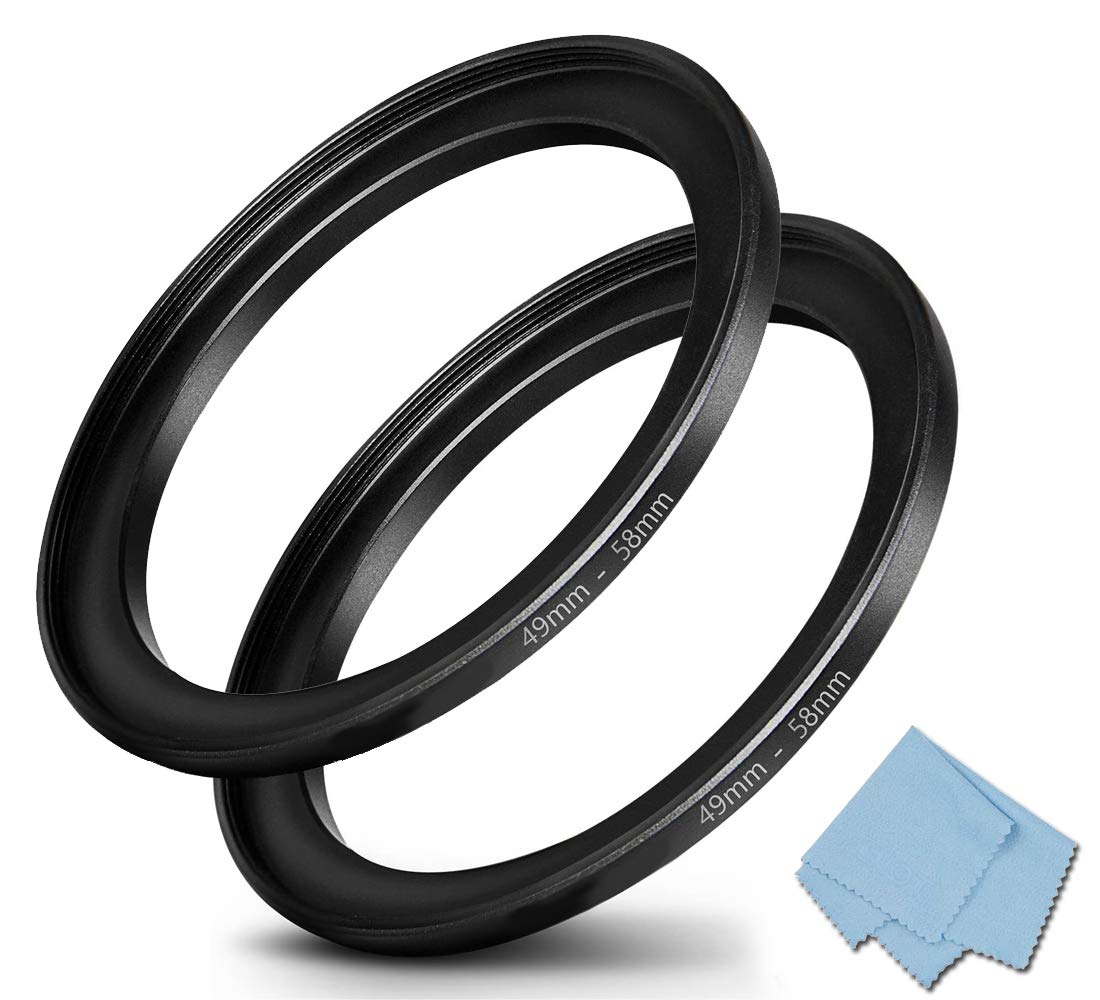 49mm-58mm Step Up Ring, Camera Lens Filter Step-Up Ring 49mm Lens to 58mm Filter Lens Converter Accessories 2-Pack