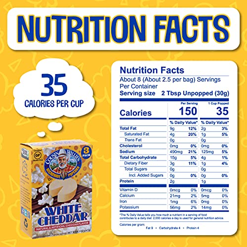 Cousin Willie's Microwave Popcorn Bags, White Cheddar (12 Boxes, 36