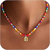 Treasure Bender Colorful Initial Necklaces for Girls Kids Women, Cute Beaded Initial Necklace Teen Girl Gifts Trendy Stuff, Bohemian Letter Necklace Birthday Gifts for Women Girls Jewelry