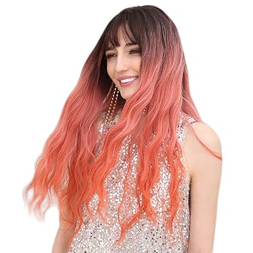 Amazon Com Chuwa Wigs For Women Black Gradient Flame Red Long