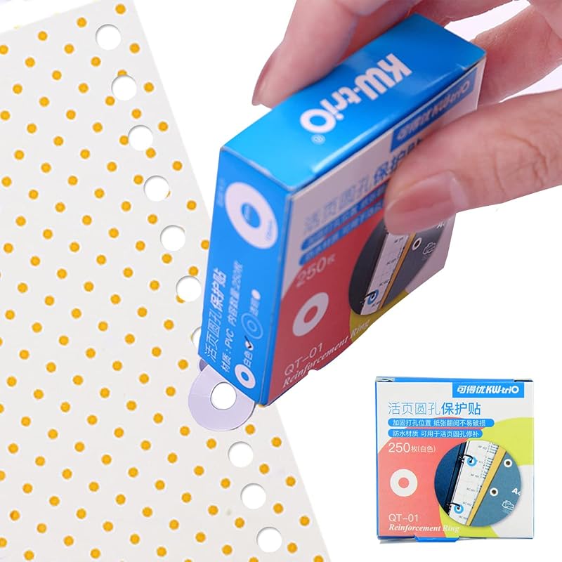 Leikedun Loose-Leaf Hole Reinforcement Labels 250 Pack 6mm 15mm White