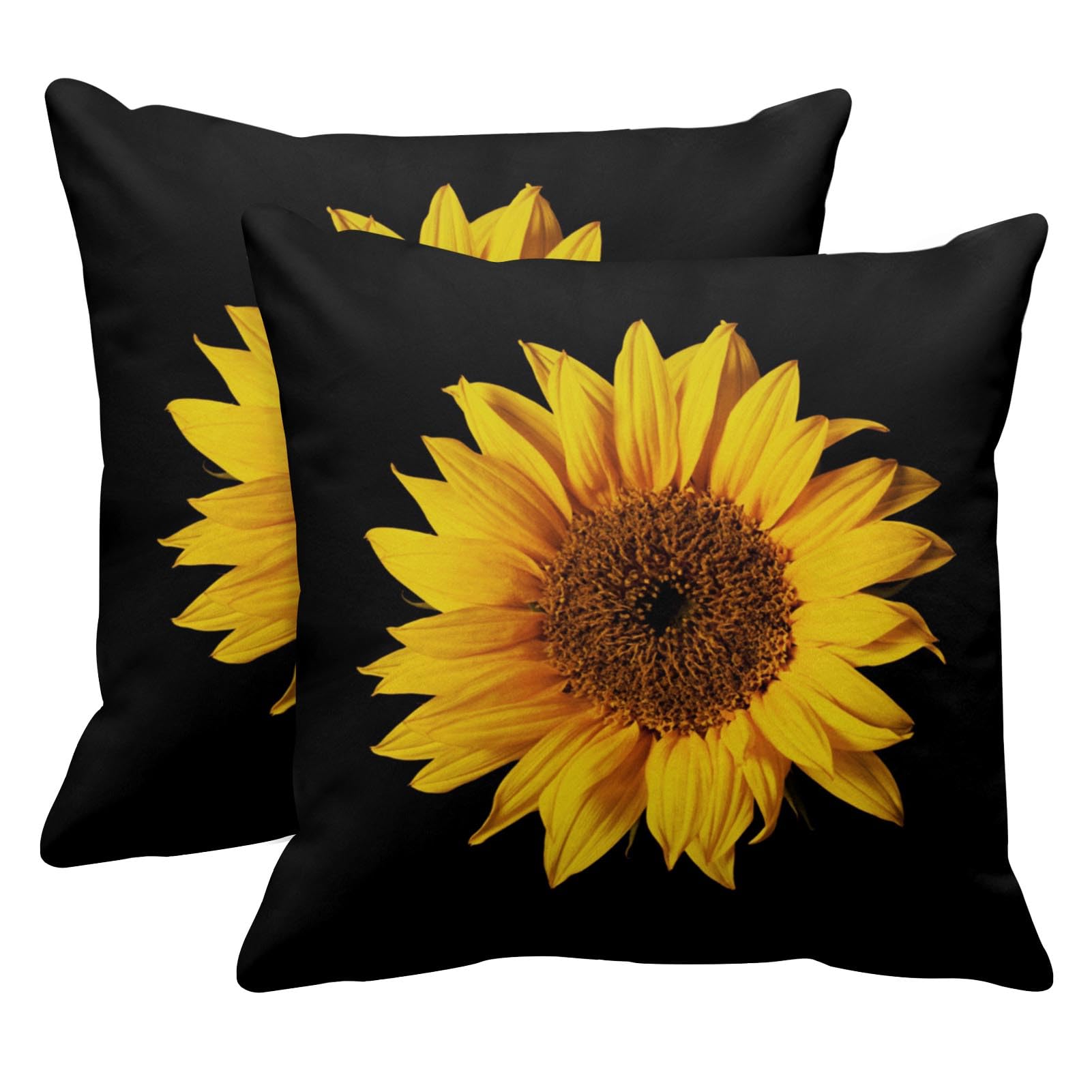 Photo 1 of Emvency Set of 2 Sunflower Throw Pillow Covers Yellow Black Sun Flowers Décor Pillowcases Polyester 20 X 20 Inch Square Hidden Zipper Home Cushion Decorative Pillowcase