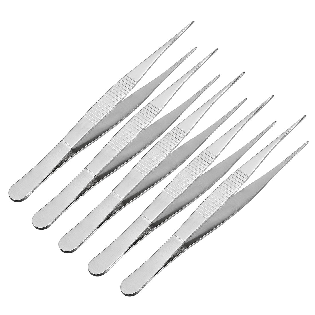 Sourcingmap 5 Pcs 5-Inch Stainless Steel Straight Pointed Tweezers with Serrated Tip