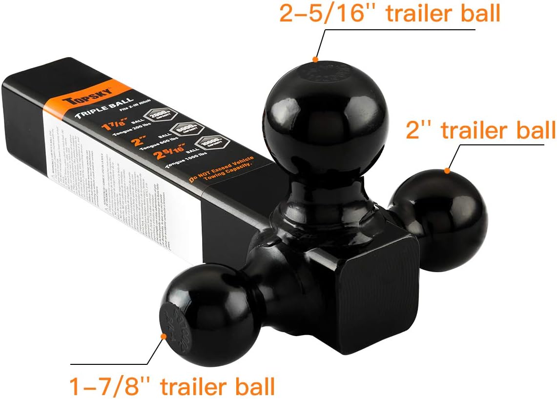 TOPSKY Trailer Hitch Mount Tri Ball Hitch, 1-7/8",2"&2-5/16" Trailer Ball, Black Ball Hitch, Hollow Shank,TS2004: Automotive