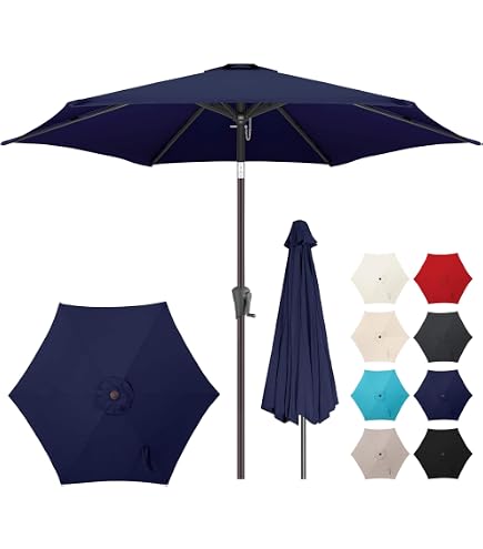7.5 ft solar patio umbrella Outdoor Solar Patio Umbrella w/ Push Button Tilt, Crank Lift