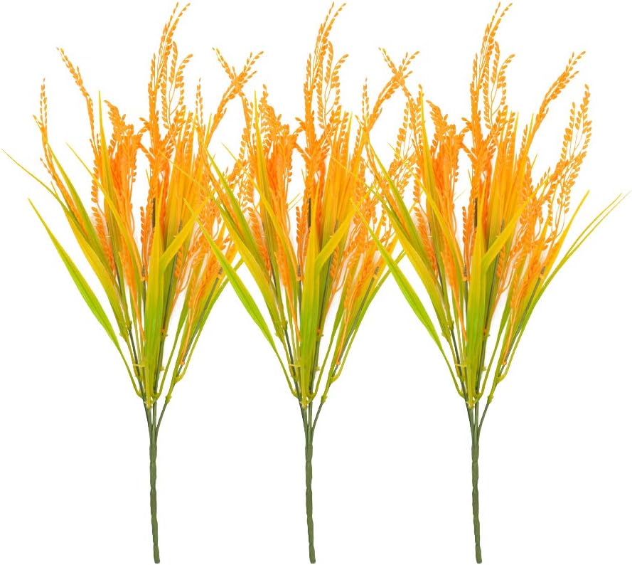 3pcs Artificial Wheats Decorative Waterproof Large Wheat Ears Plastic Grass Bouquet Primary Colors Flower Wheat for Wedding Decorations Photography