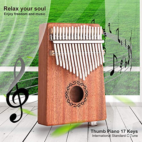 CXhome Electric Kalimba 17 Key Thumb Piano,Mbira African Mahogany Finger Piano Pickup with 6.35mm Audio Interface Sanza Hand Kit, Likembe Musical Instruments for beginners or professioners