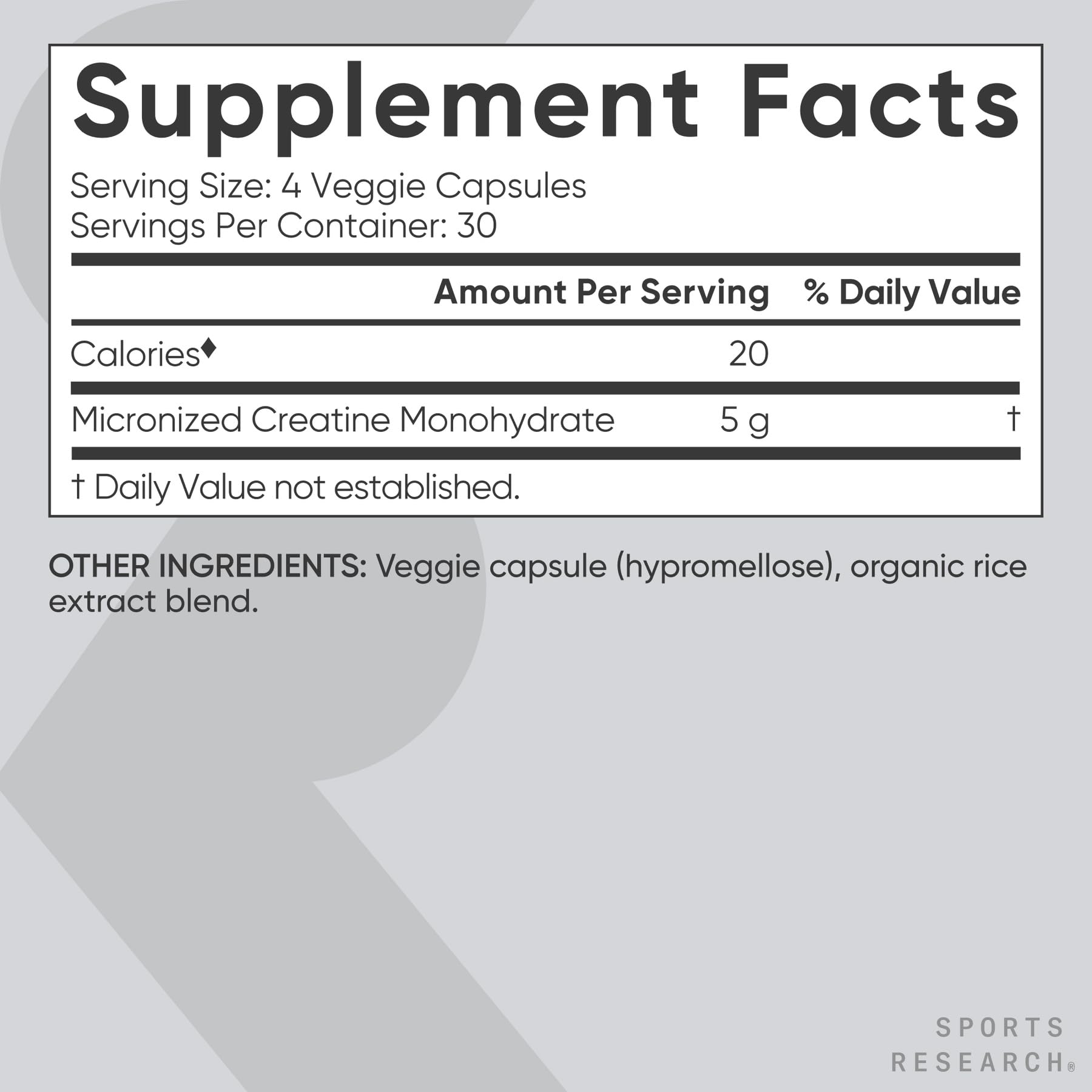 Sports Research® Creatine Monohydrate Capsules - Supports Workout Recovery, Lean Muscle gain, Performance and Strength* - Non-GMO, Vegan Certified - 5g per Servings - 30 Servings