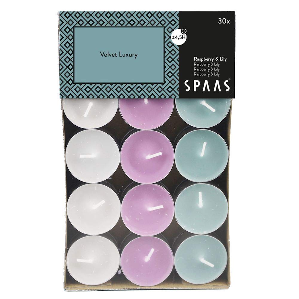 Spaas 30 Scented Tealights Assorted Colours, ± 4.5 Hours, Velvet Luxury