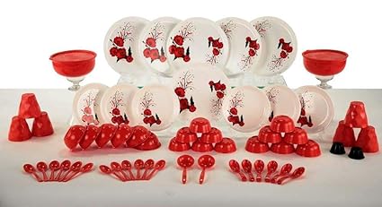 Homray Microwave Safe, Unbreakable 62 Pieces Printed Round Dinner Set