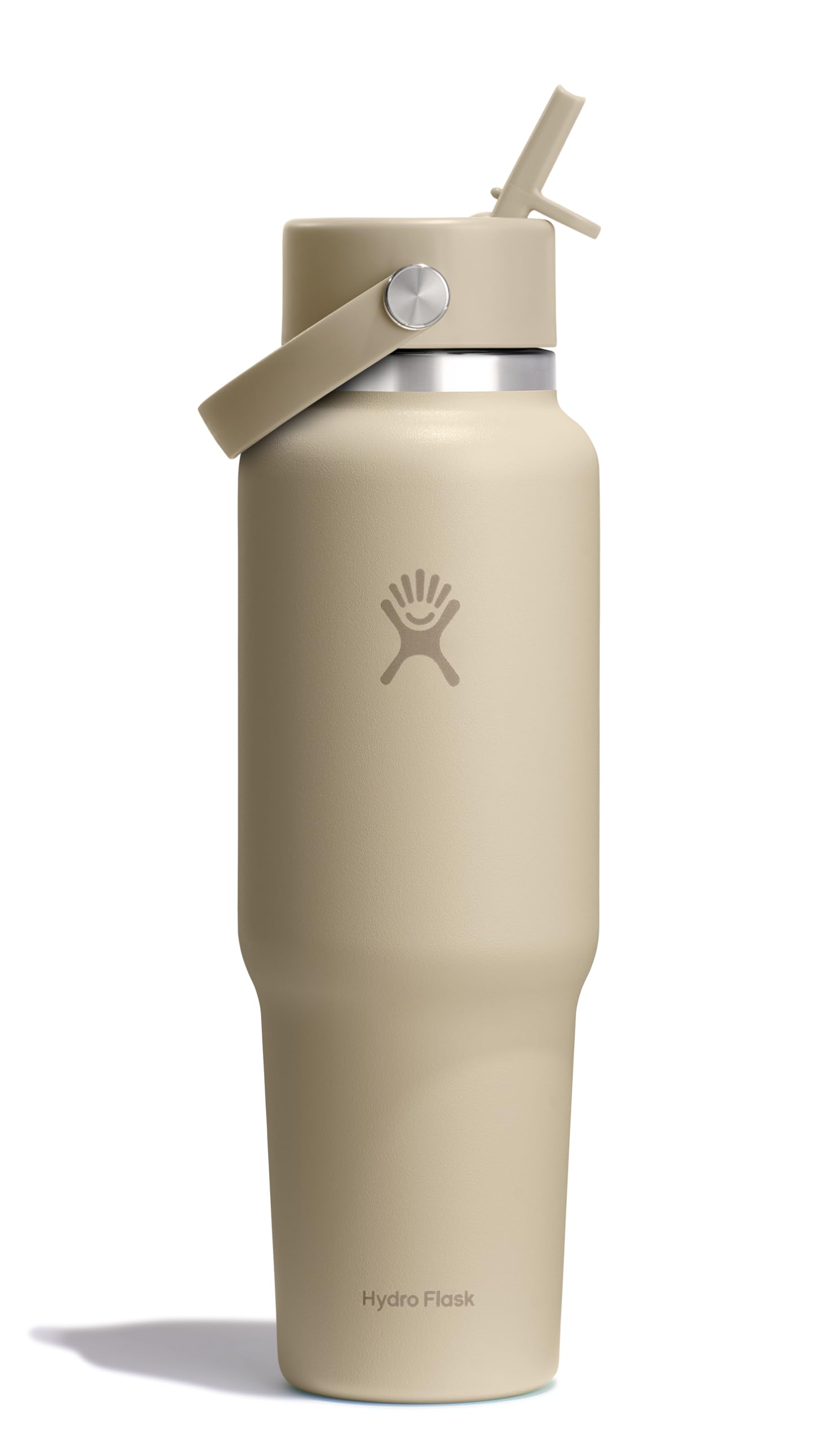 Hydro Flask Travel Water Bottle - Insulated Stainless Steel - Wide Straw Lid, Non Spill, Leakproof in 40 Oz Oat Tan Image